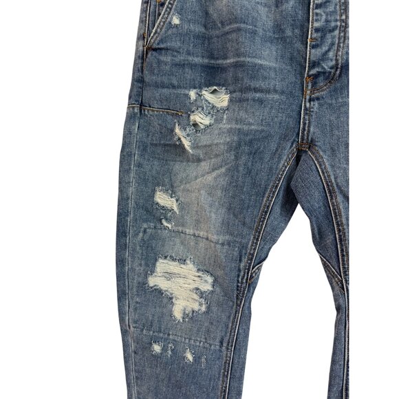 Man Oneteaspoon Mr Browns Distressed Jeans Size 34 Old Blue Wash Rigid Low Rise - Picture 7 of 9